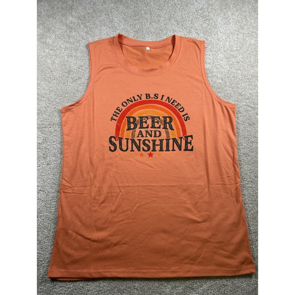 Beer‎ and Sunshine Shirt Womens Sz XL Orange Sleeveless Tank Top Graphic Funny